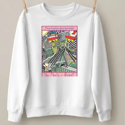 Colorful pop art collage of São Paulo skyline with landmarks — printed on a unisex sweatshirt