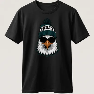 Cartoon-style Philly eagle in sunglasses and hat with the word PHILLY