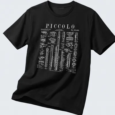 Vintage patent drawing of a piccolo flute with detailed text