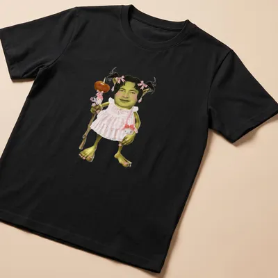 Cartoon goblin with piggytails in green, pink, brown, and white
