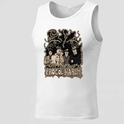 Vintage illustration of Procol Harum band members with expressive eyes — printed on a tank top