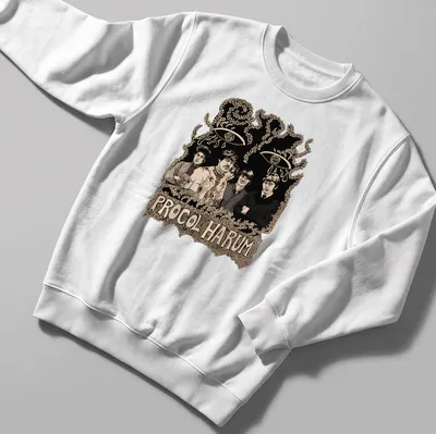 Vintage illustration of Procol Harum band members with expressive eyes — printed on a unisex sweatshirt