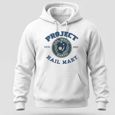 Vintage style t-shirt with a space mission emblem in navy, gold, and white. — printed on a unisex hoodie