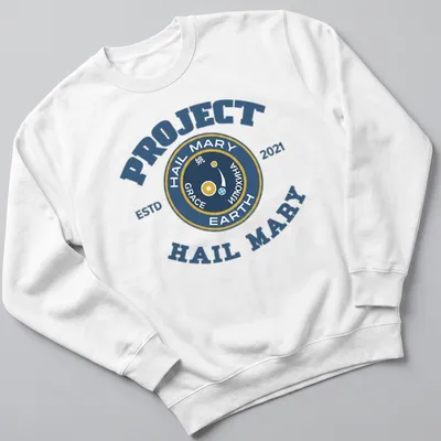 Vintage style t-shirt with a space mission emblem in navy, gold, and white. — printed on a unisex sweatshirt