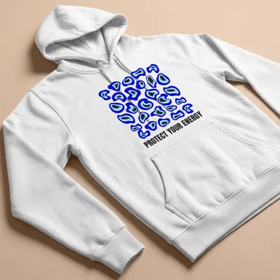 Motivational t-shirt featuring abstract blobs and the phrase Protect Your Energy — printed on a unisex hoodie