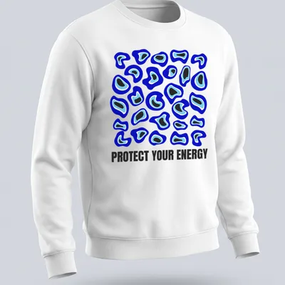 Motivational t-shirt featuring abstract blobs and the phrase Protect Your Energy — printed on a unisex sweatshirt