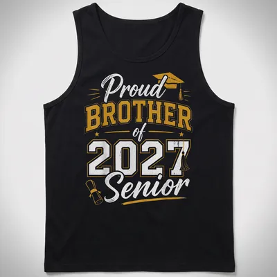 Bold collegiate Proud Brother graduation t-shirt with cap and diploma graphic — printed on a tank top