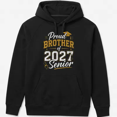 Bold collegiate Proud Brother graduation t-shirt with cap and diploma graphic — printed on a unisex hoodie