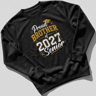 Bold collegiate Proud Brother graduation t-shirt with cap and diploma graphic — printed on a unisex sweatshirt