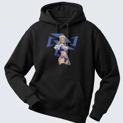 Digital illustration of a female character in blue and white representing psychic power — printed on a unisex hoodie