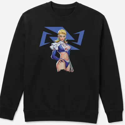 Digital illustration of a female character in blue and white representing psychic power — printed on a unisex sweatshirt