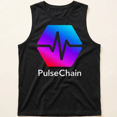 Modern gradient design featuring the PulseChain logo in blue, cyan, magenta, red, and white — printed on a tank top