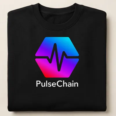 Modern gradient design featuring the PulseChain logo in blue, cyan, magenta, red, and white — printed on a unisex sweatshirt