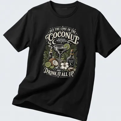 Vintage illustration of a cocktail glass with lime and coconut and humorous text