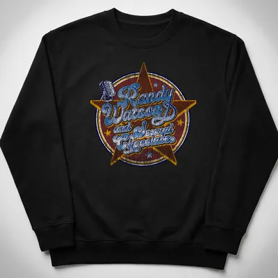 Retro design featuring a vintage microphone and star emblem with colorful lettering — printed on a unisex sweatshirt