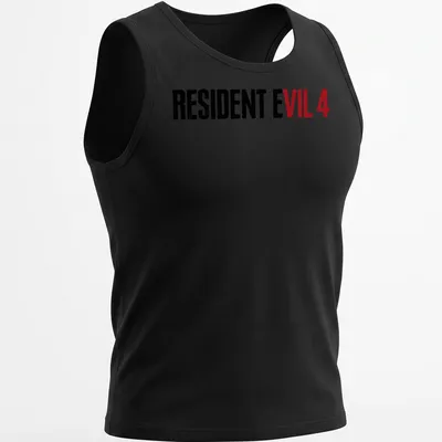 Bold distressed Resident Evil 4 t-shirt with graphic text in black and red — printed on a tank top
