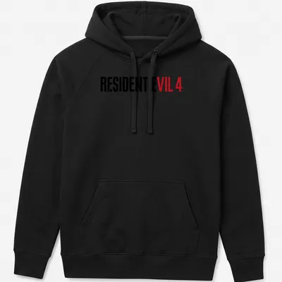 Bold distressed Resident Evil 4 t-shirt with graphic text in black and red — printed on a unisex hoodie