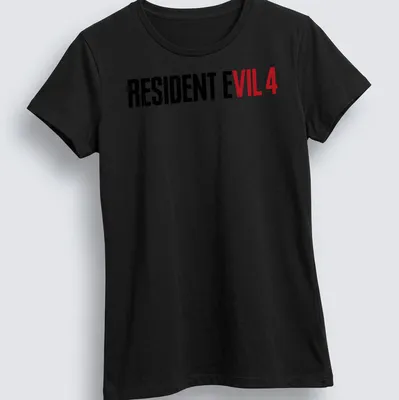 Bold distressed Resident Evil 4 t-shirt with graphic text in black and red — printed on a women's shirt