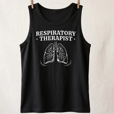 Vintage-inspired t-shirt with graphic text reading 'Respiratory Therapist' and lungs illustration. — printed on a tank top