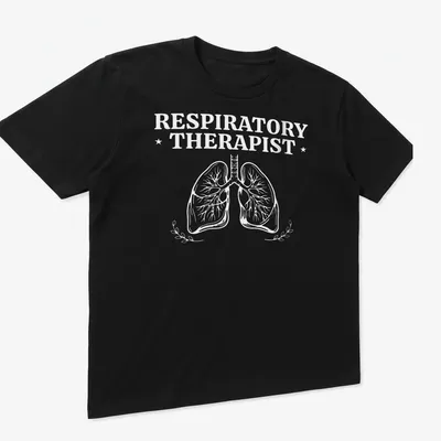 Vintage-inspired t-shirt with graphic text reading 'Respiratory Therapist' and lungs illustration. — printed on a unisex t-shirt (angled view)