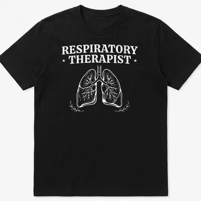 Vintage-inspired t-shirt with graphic text reading 'Respiratory Therapist' and lungs illustration.