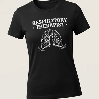 Vintage-inspired t-shirt with graphic text reading 'Respiratory Therapist' and lungs illustration. — printed on a women's shirt