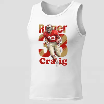 Retro t-shirt featuring Roger Craig 33 in bold lettering and football player imagery — printed on a tank top