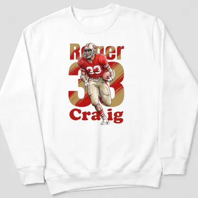Retro t-shirt featuring Roger Craig 33 in bold lettering and football player imagery — printed on a unisex sweatshirt