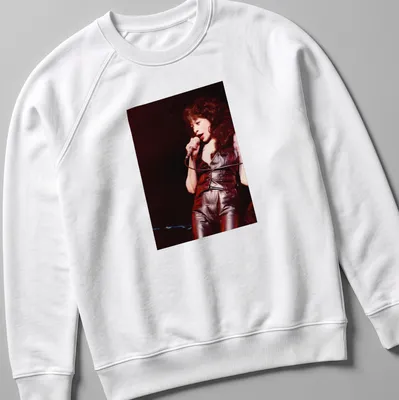 Vintage concert t-shirt featuring an illustration of Ronnie Spector in black, red, and brown — printed on a unisex sweatshirt