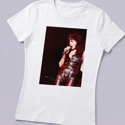 Vintage concert t-shirt featuring an illustration of Ronnie Spector in black, red, and brown — printed on a women's shirt