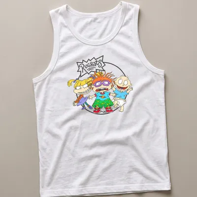 Cartoon Rugrats characters on a colorful T-shirt with yellow and blue tones. — printed on a tank top