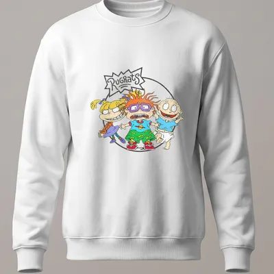 Cartoon Rugrats characters on a colorful T-shirt with yellow and blue tones. — printed on a unisex sweatshirt