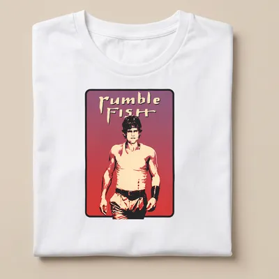 Vintage aesthetic t-shirt featuring Rumble Fish character and text in bold font