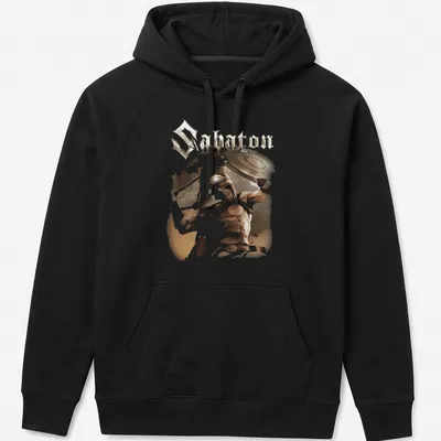 Illustration of an Ancient Greek warrior helmet and shield with the word 'Sabatons' — printed on a unisex hoodie