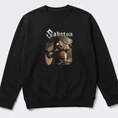 Illustration of an Ancient Greek warrior helmet and shield with the word 'Sabatons' — printed on a unisex sweatshirt