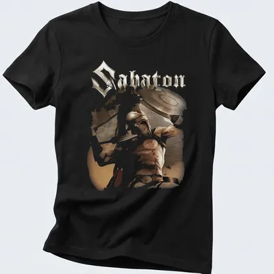 Illustration of an Ancient Greek warrior helmet and shield with the word 'Sabatons' — printed on a women's shirt