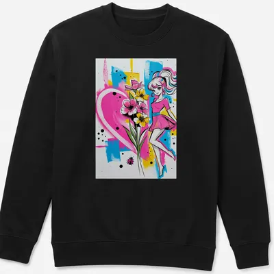 Colorful pop art design of a sailor mom with flowers and heart motif — printed on a unisex sweatshirt