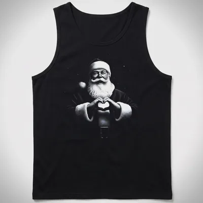 Vintage Santa Claus making heart shape with hands in Christmas — printed on a tank top