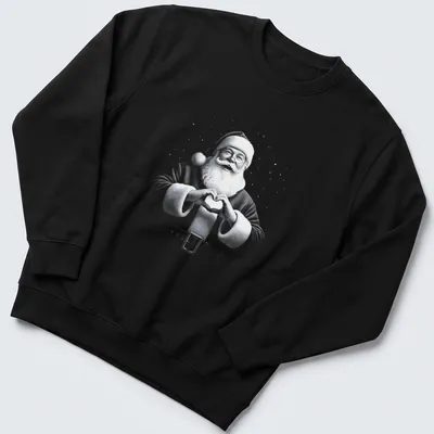 Vintage Santa Claus making heart shape with hands in Christmas — printed on a unisex sweatshirt