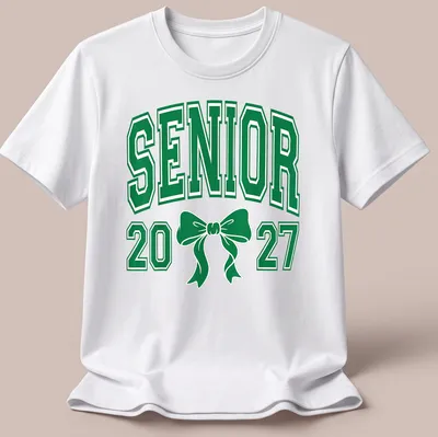 Green Senior 20 27 t-shirt featuring a Coquette bow and collegiate style