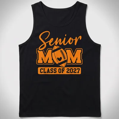 Bold typography Senior Mom Class Of 2027 T-shirt with football theme — printed on a tank top