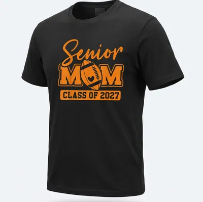 Bold typography Senior Mom Class Of 2027 T-shirt with football theme