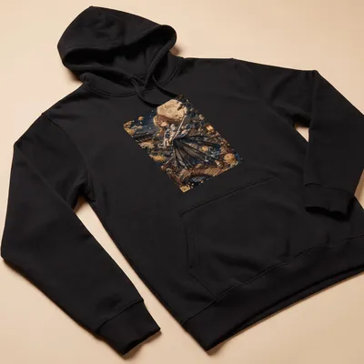 Anime style female character in kimono holding a sword under moonlight — printed on a unisex hoodie