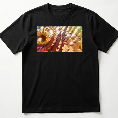 Vibrant digital art of an abstract floral design in yellow, orange, red, gold, and brown.
