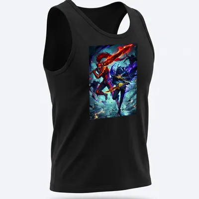 Dynamic illustration of Igris and Sung Jin-Woo in action, featuring bold colors — printed on a tank top