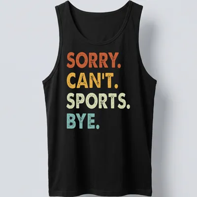 Boldly printed slogan t-shirt with playful colors in orange, yellow, green, and blue — printed on a tank top