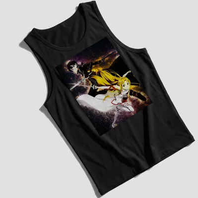 Anime style print of Kirito and Asuna from Sword Art Online in vibrant colors — printed on a tank top