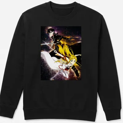 Anime style print of Kirito and Asuna from Sword Art Online in vibrant colors — printed on a unisex sweatshirt