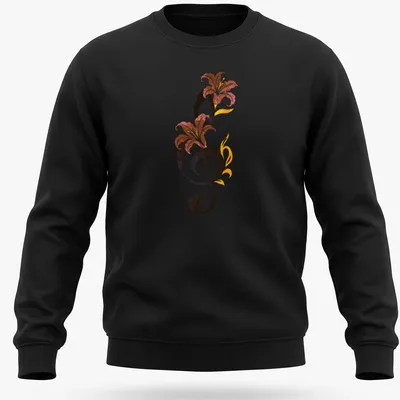 Whimsical illustration of a musical note surrounded by colorful flowers — printed on a unisex sweatshirt
