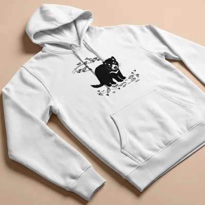 Black and white illustration of a Tasmanian devil with nature elements — printed on a unisex hoodie